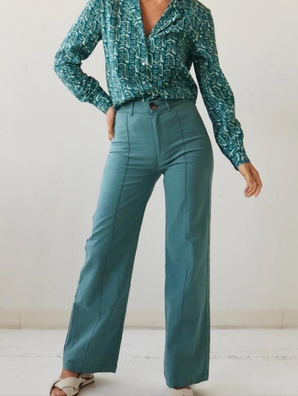 nwt BRASS twill sailor pants seagrass teal M